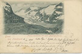 Grußkarte Franz-Sennhütte mit Alpeiner-Ferner im Jahr 1898