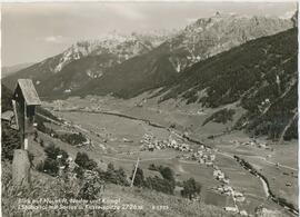 Blick auf Neustift, Neder und Kampl mit Serles und Kesselspitze