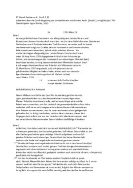 Schreiben über die Zunft-Regelung des Landesfürsten und Kaisers Karl I. (sic!) [Josef I.], Ischgl...