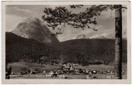 Ortsansicht von Seefeld mit Hohe Munde und Zugspitze