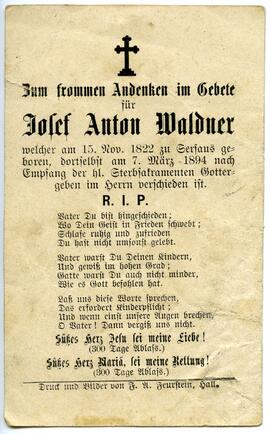 Josef Anton Waldner, Rückseite