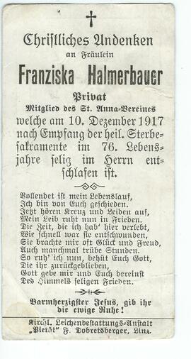 Franziska Halmerbauer, Rückseite