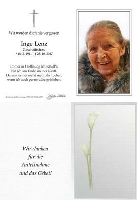 Sterbebild Lenz Inge