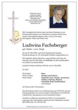 Sterbebild Fuchsberger Ludwina
