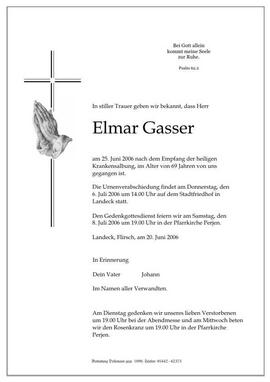 Sterbebild Gasser Elmar