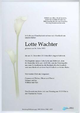 Sterbebild Wachter Lotte
