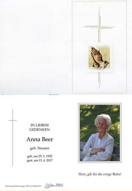 Sterbebild Beer Anna