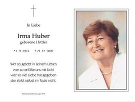 Sterbebild Huber Irma