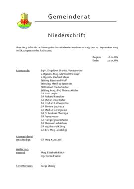 Gemeinderatsprotokoll 5/09