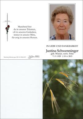 Sterbebild Schwenninger Justina