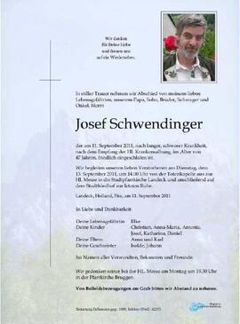 Sterbebild Schwendinger Josef