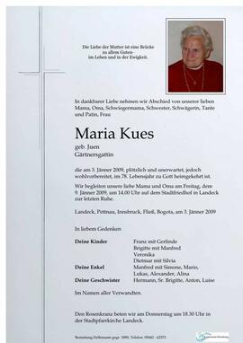 Sterbebild Kues Maria