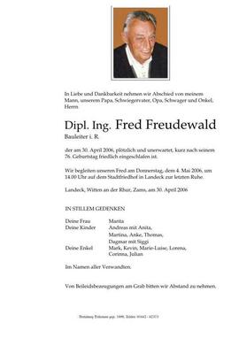 Sterbebild DI Freudewald Friedhelm