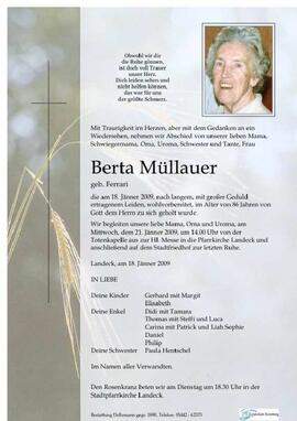 Sterbebild Müllauer Berta