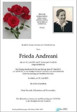 Sterbebild Andreani Frieda