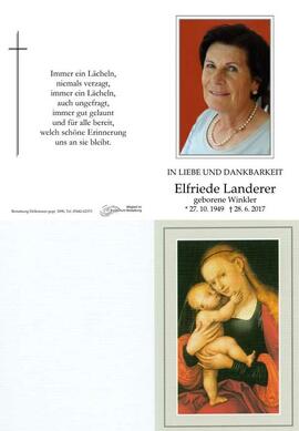 Sterbebild Ladner Elfriede