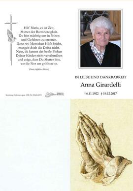 Sterbebild Girardelli Anna
