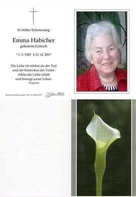 Sterbebild Habicher Emma