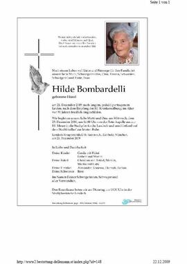 Sterbebild Bombardelli Hilde