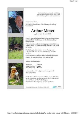 Sterbebild Moser Arthur