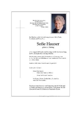 Sterbebild Hauser Sofie