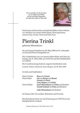 Sterbebild Trinkl Pierina