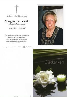 Sterbebild Pesjak Margarethe