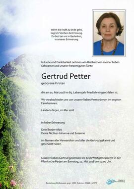 Sterbebild Petter Gertrud