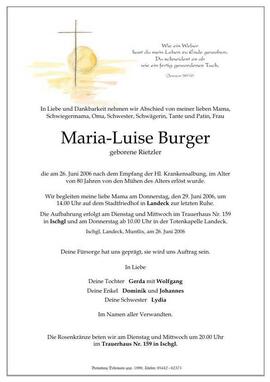 Sterbebild Burger Maria