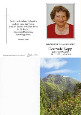Sterbebild Kopp Gertrude