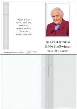 Sterbebild Stadlwieser HIlde