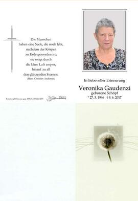 Sterbebild Gaudenzi Veronika