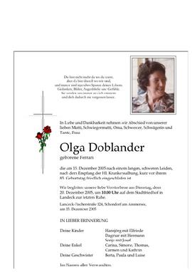 Sterbebild Doblander Olga